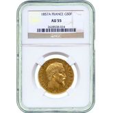 1857-A Gold French 50 Franc - NGC AU55