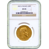 1857-A Gold French 50 Franc - NGC XF45