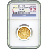 2014 Baseball Hall of Fame $5 Gold Uncirculated NGC MS70