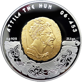 2009 Attila The Hun 100 Tenge, Silver with 24-karat Gold Gilding