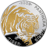 2009 Tiger 100 Tenge, Silver with Diamonds and 24-karat Gold Gilding