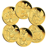 2014 Disney - Gold Mickey & Friends Complete 6-Coin Set