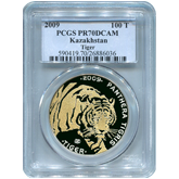 2009 Tiger 100 Tenge, w/Diamonds, PCGS PR70 DCAM