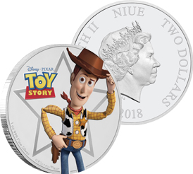 WOODY Toy Story Disney 1 Oz Silver Coin 2$ Niue 2018